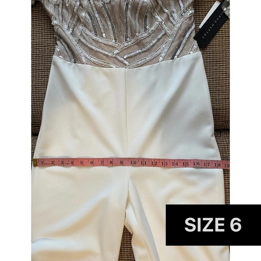 Aidan Mattox Ivory White Sequin Embellished Jumpsuit